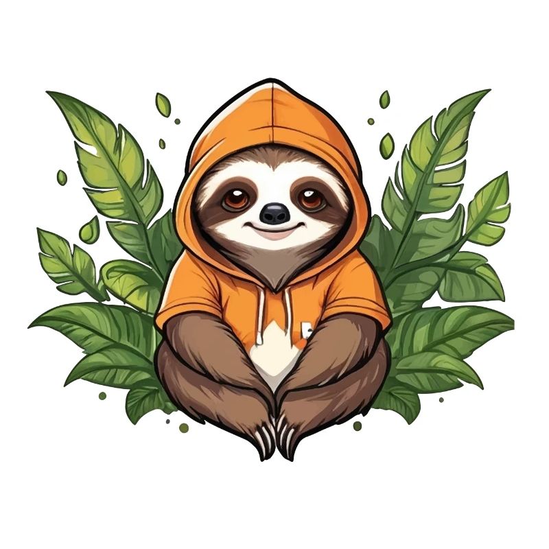Sloth between green leaves