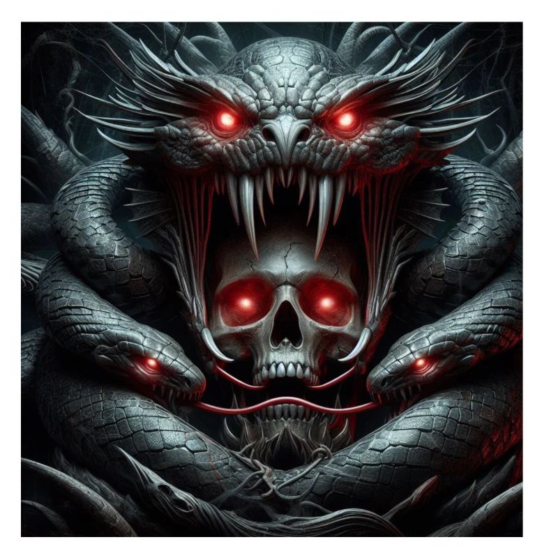 Skull devoured by snakes