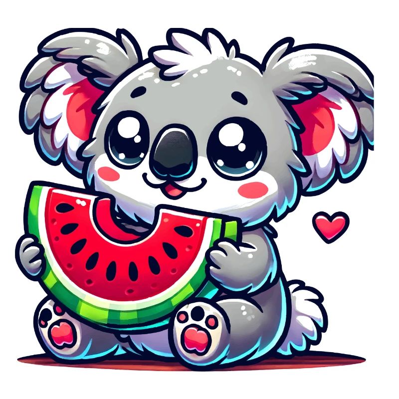 L’adorable koala déguste un morceau de pastèque