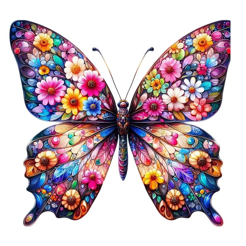 Papillon décoré de fleurs