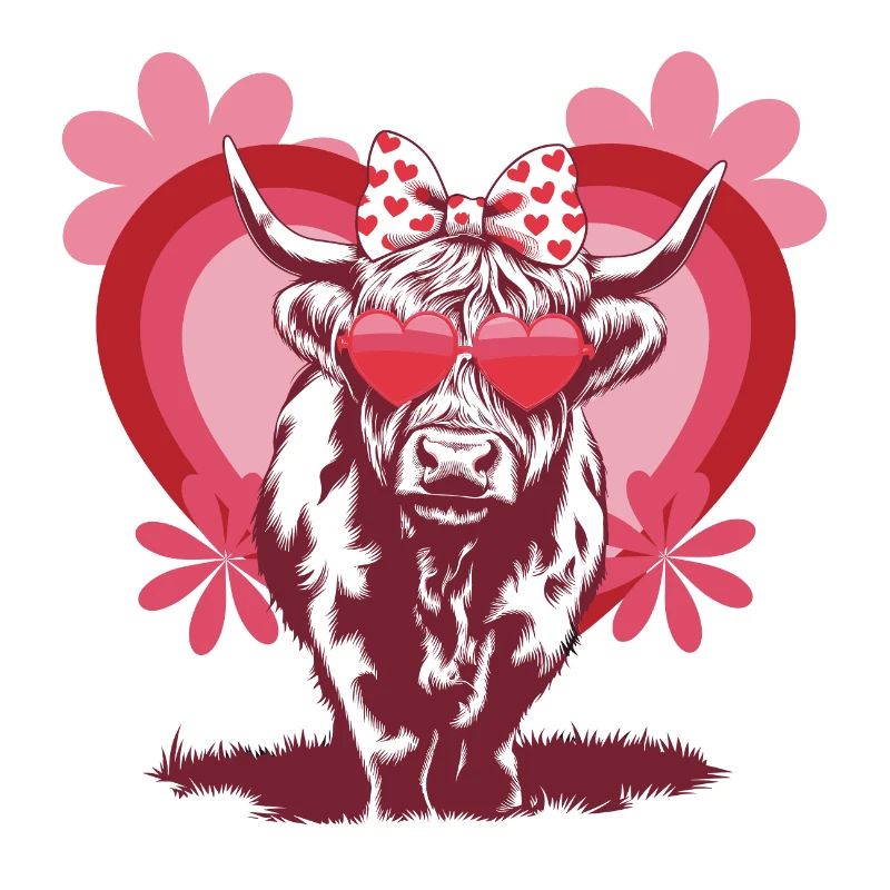 Vache des Highlands amoureuse - Conception mignonne de la Saint-Valentin