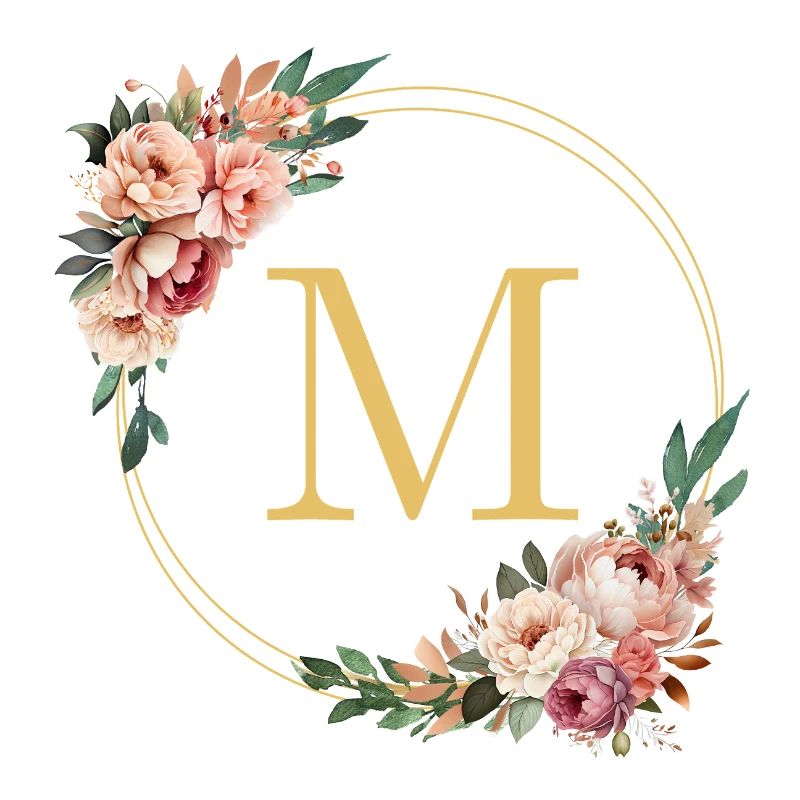 M Monogramm, Blumen-Kranz, personalisierbar
