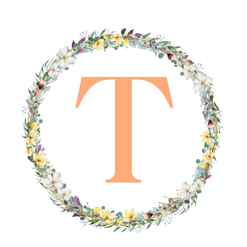 T Monogram, Flower Wreath, Personalizable