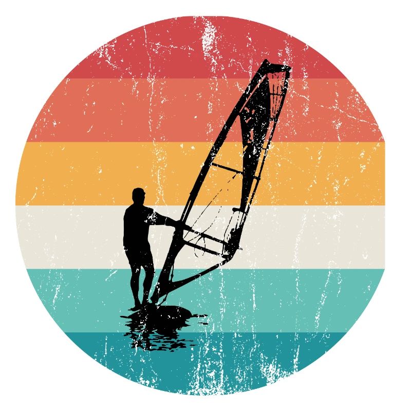 Retro Windsurf Silhouette Over Sunset Stripes