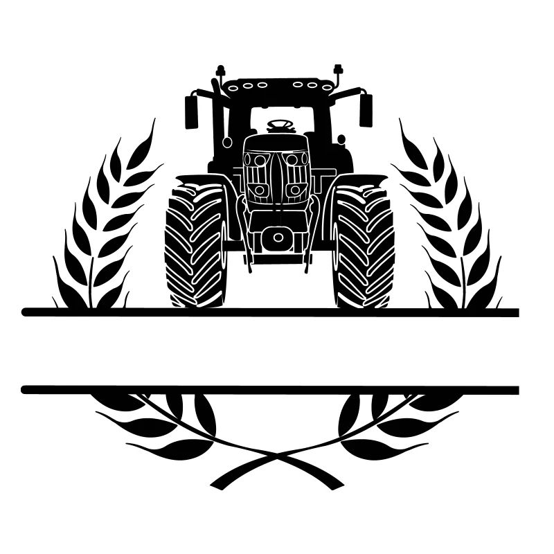 Traktor-Frontansicht im Lorbeerkranz