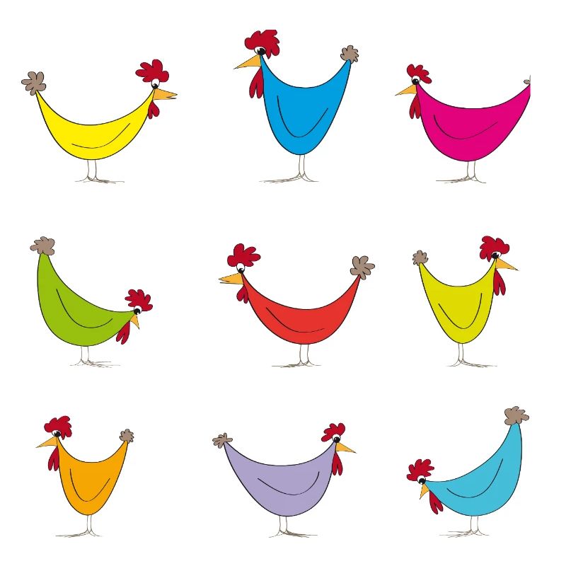 Colorful Chickens Cheerful Pattern