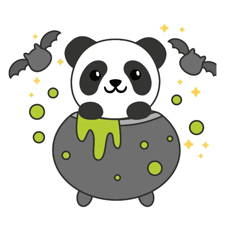 Panda Joyeux Halloween Bâton de Chaudron de Sorcière