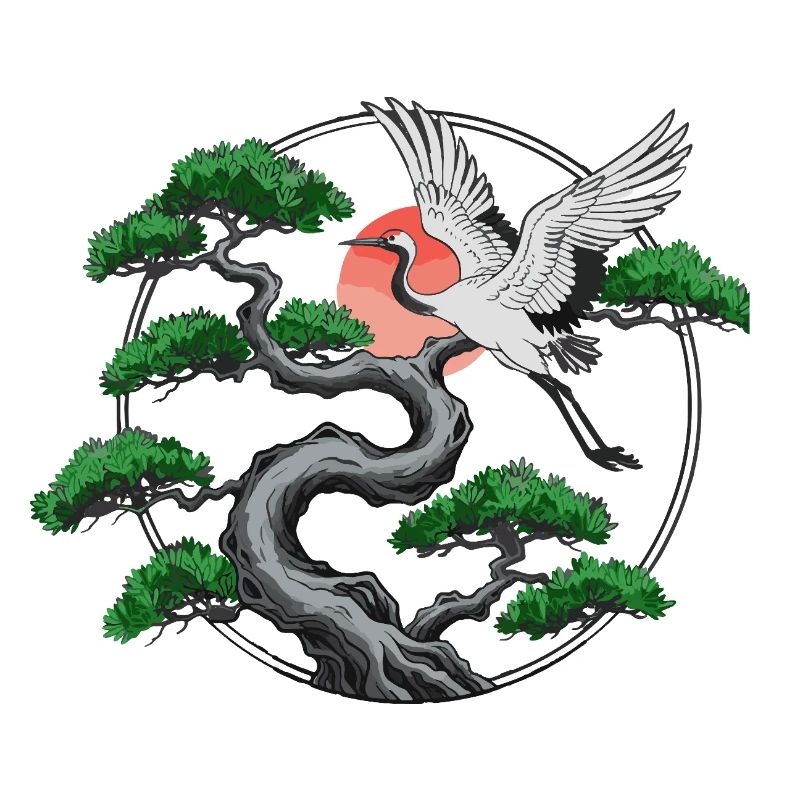 Cranes & Twisted Pine Tree