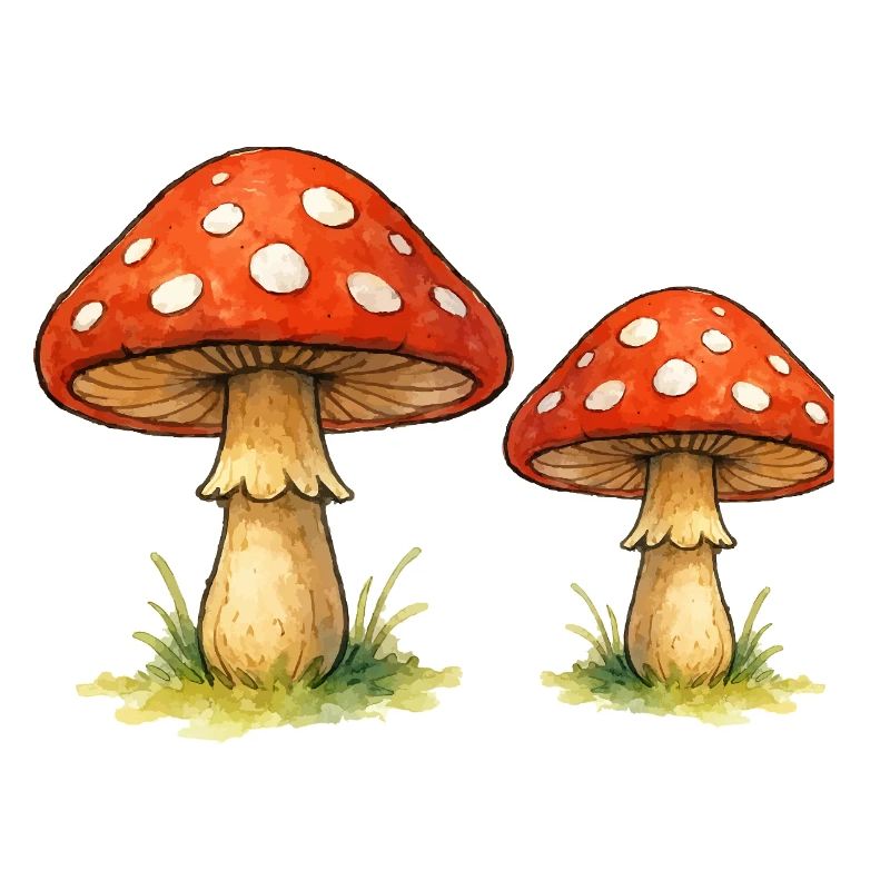 Red toadstools in the grass