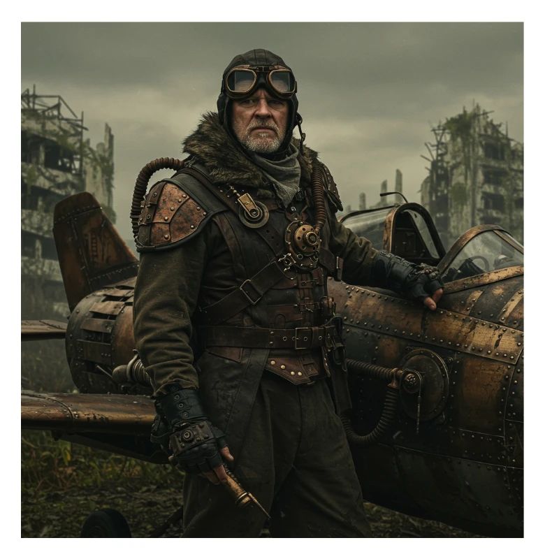Steampunk Pilot on Post-Apocalyptic Ruins