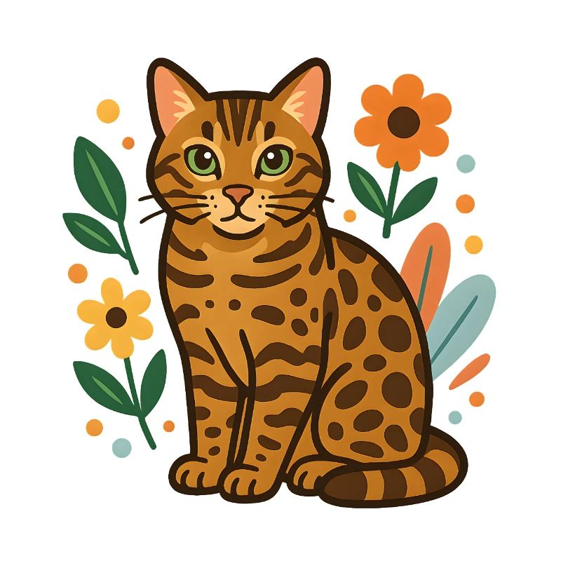 Chat du Bengale parmi les fleurs