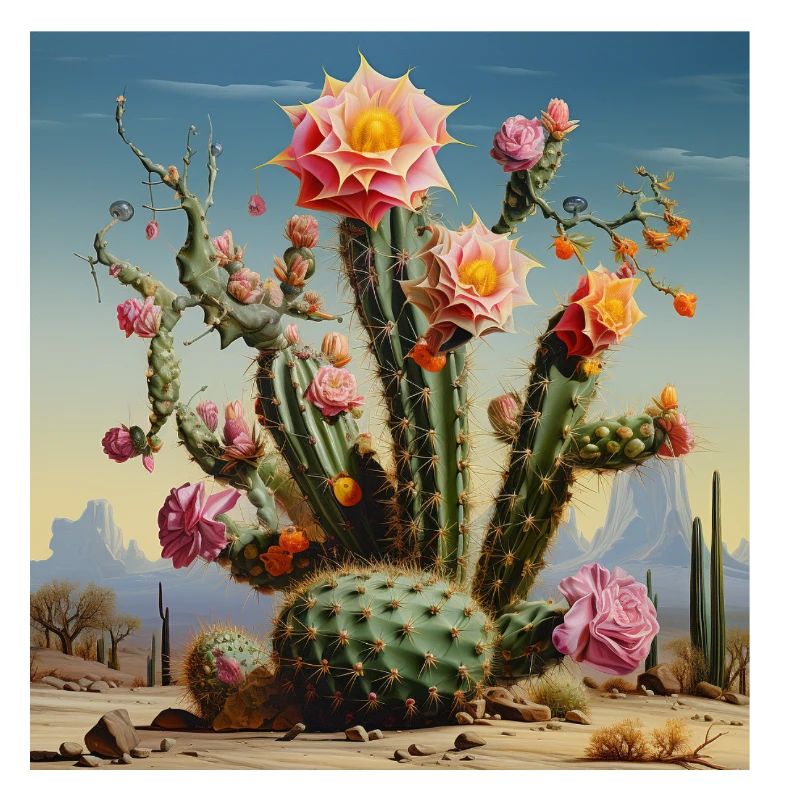 Cactus du désert à la fleur de rose