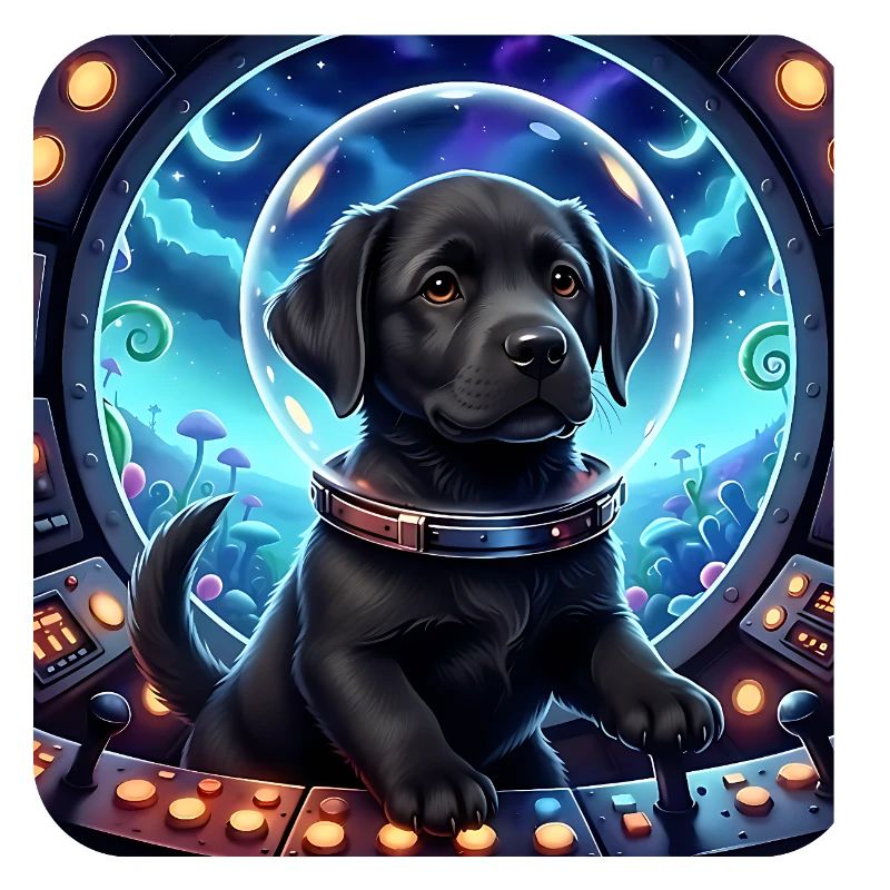 Cosmic Pup dans le cockpit spatial