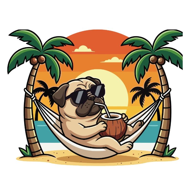 Funny Pug on Beach Hammock Summer Vacation