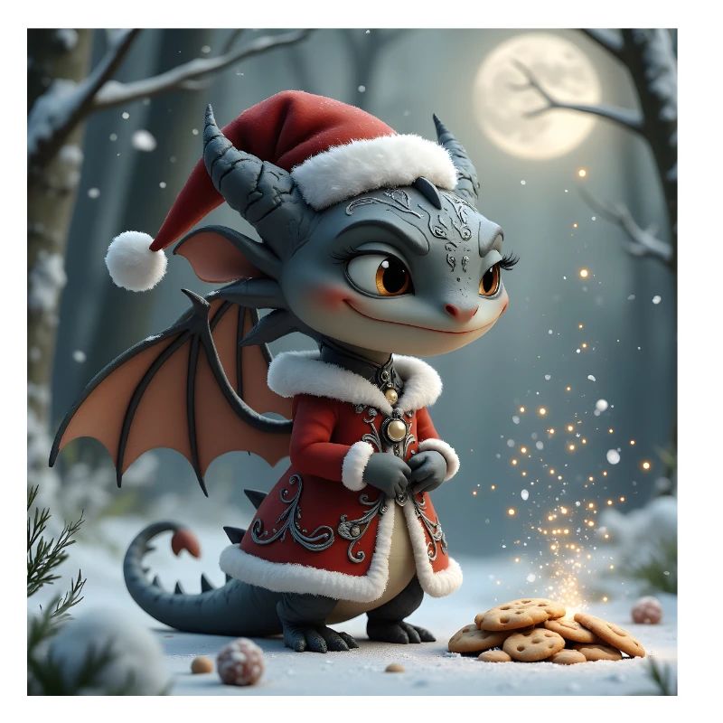 Dragon de Noël dans la forêt enneigée