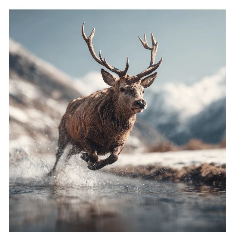 Springender Hirsch in den Alpen