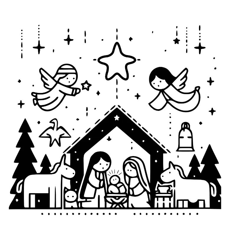 Weihnachtskrippe gezeichnet