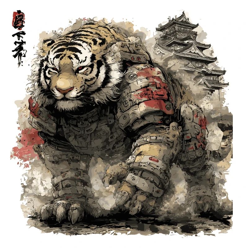 Armure de Samouraï Tigre devant le château