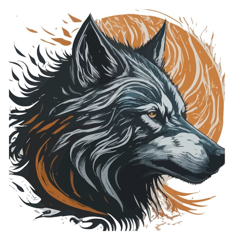 Loup noir sous lune dorée