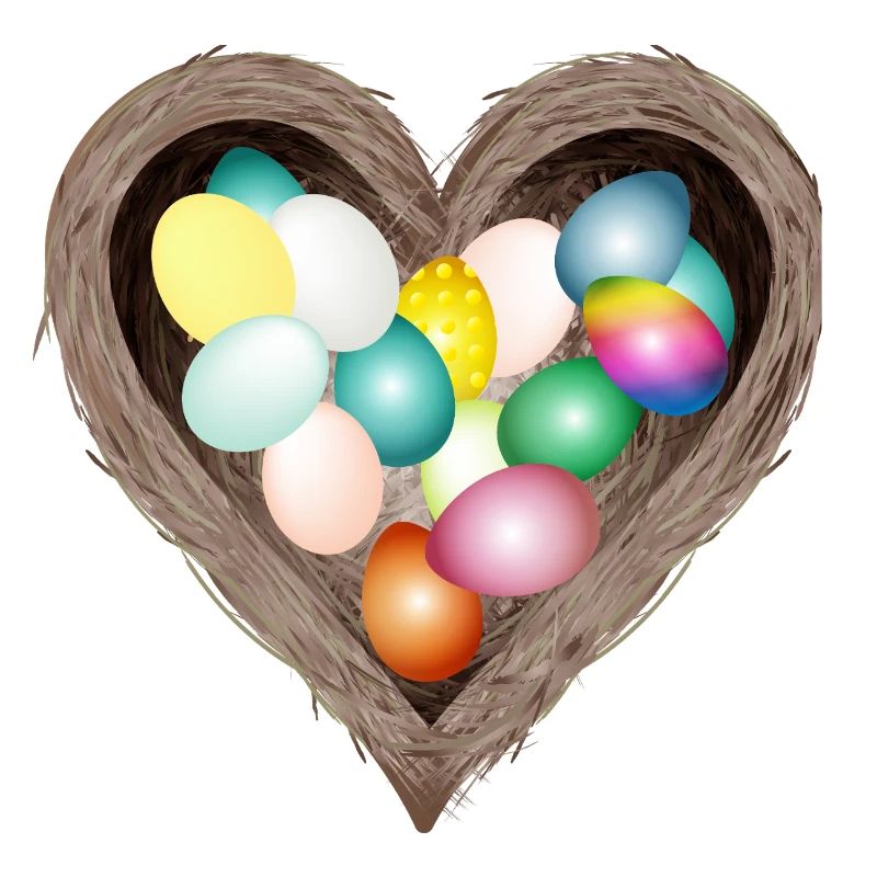 Heart-shaped Easter nest with colorful Easter eggs