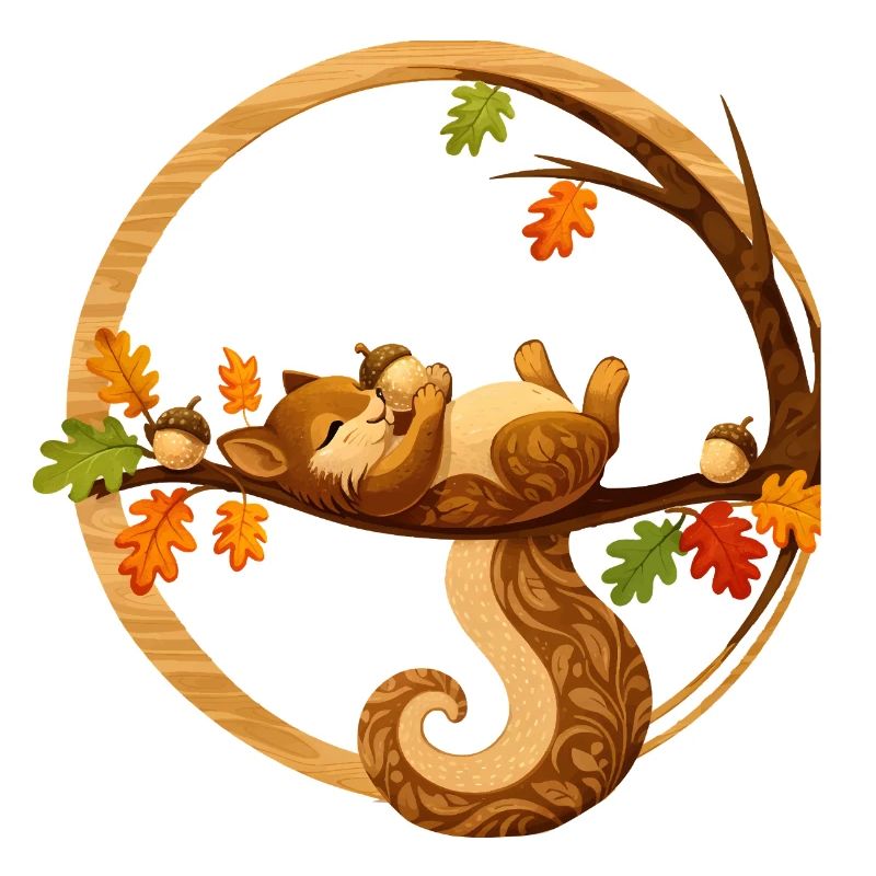 Sleeping squirrel in the autumn circle