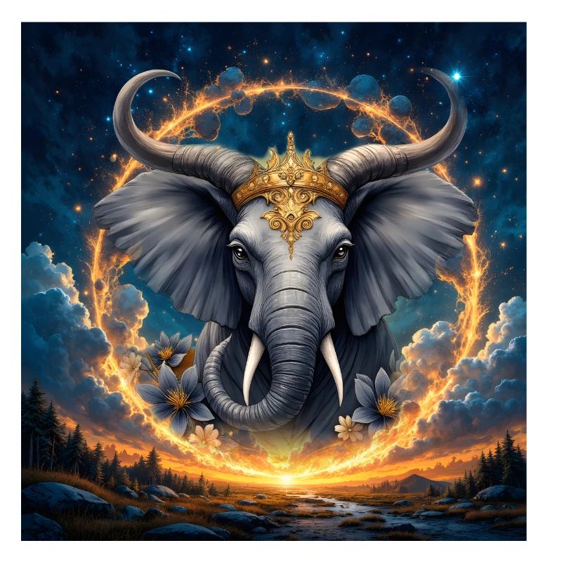 Celestial Elephant with Golden Crown