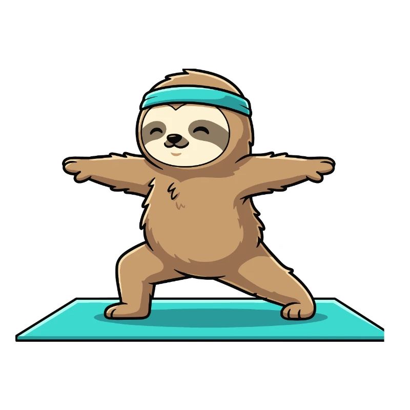 Yoga Sloth Animal Doing Warrior Pose
