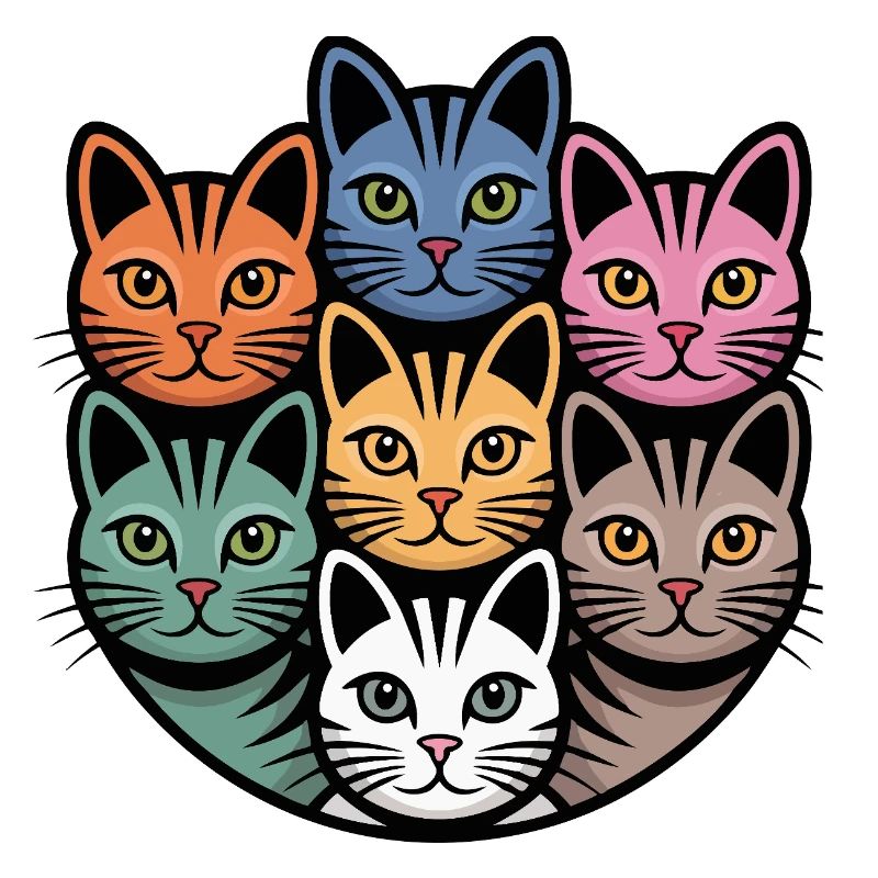 Chat multicolore rond et coloré