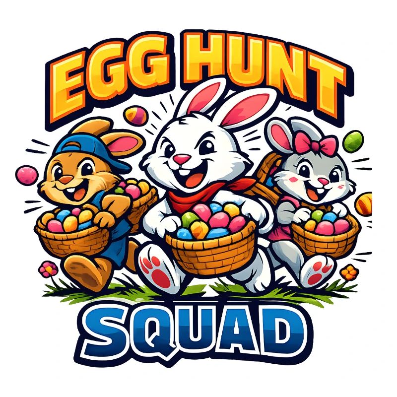 Cute Easter bunny with colorful egg and lettering