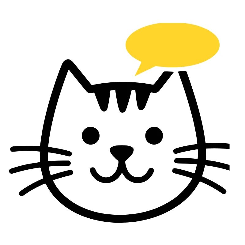 Tête de chat avec bulle de dialogue jaune