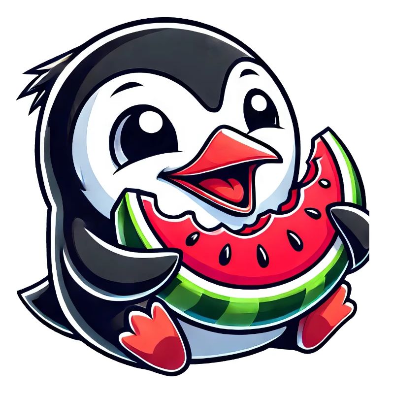 Pingouin avec pastèque fruit d’été