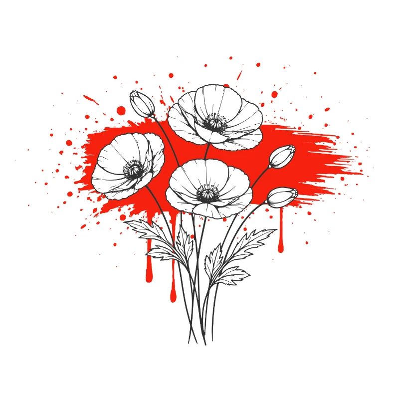 Mohnblumen Rot Schwarz Vintage Design