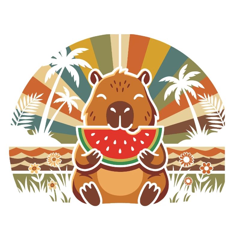Cuddly bear on the beach with watermelon