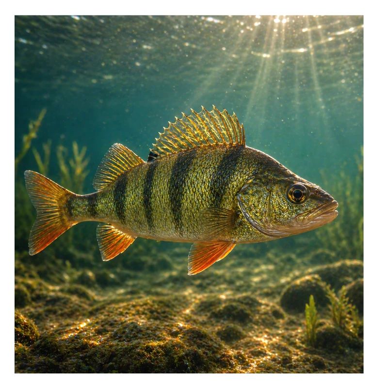 Perch in sunlight underwater