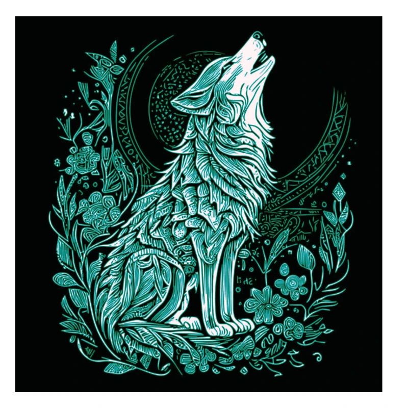Moon Wolf Line Style with Flora