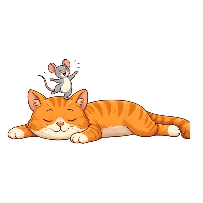 Chat endormi avec souris joyeuse