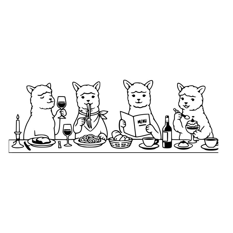 Dining Alpakas Line Art
