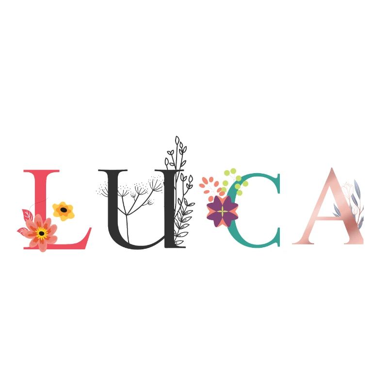 Art du nom LUCA avec des fleurs brodées
