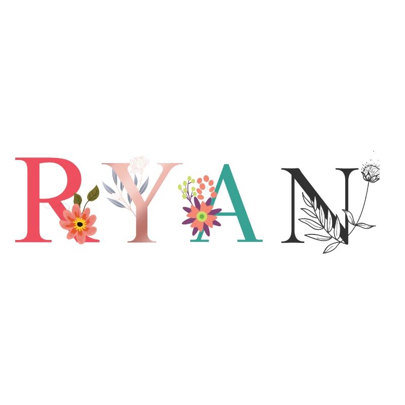 RYAN Nom Art avec fleurs brodées