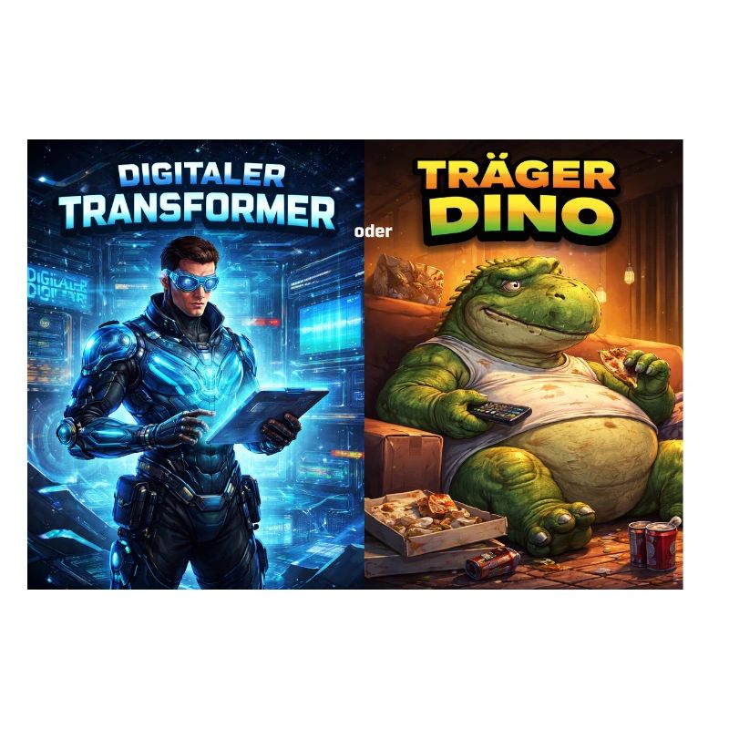 Digitaler Tech-Kämpfer oder träger Dino