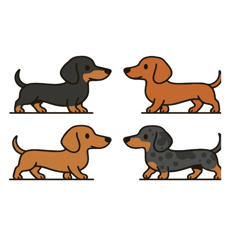 Mignons teckels en variations de couleur
