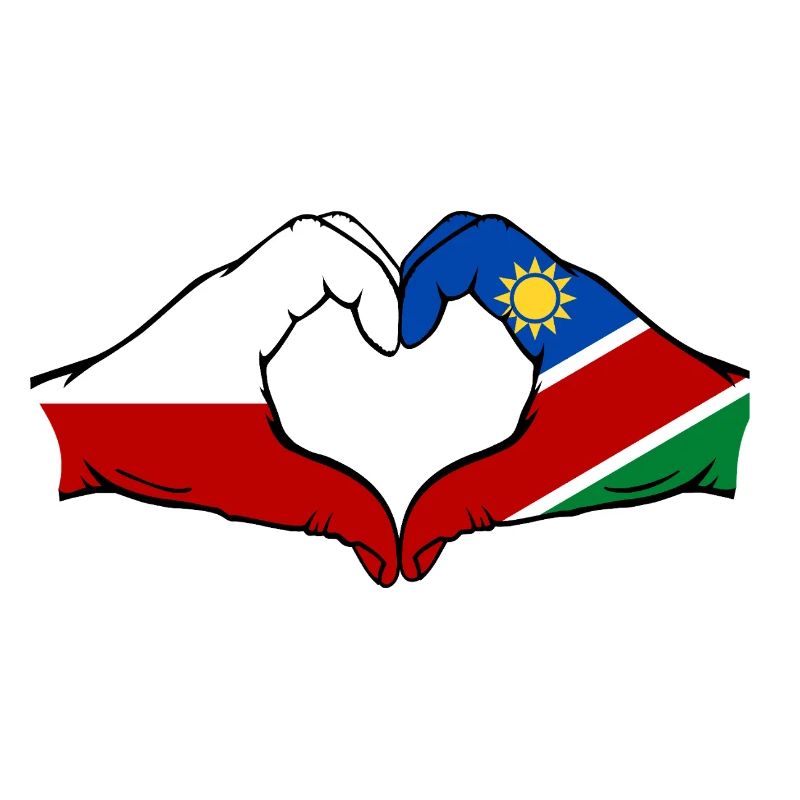 Poland Namibia flag hands heart shape