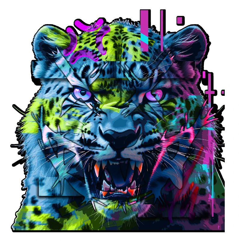 Léopard Techno Neon – Art Glitchcore