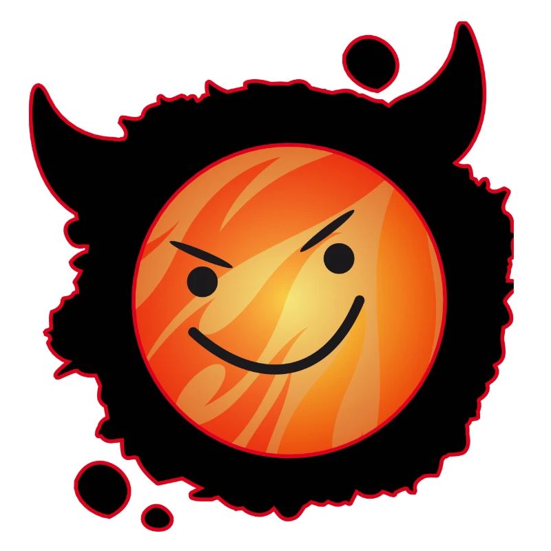 cute devil in flames and glowing face