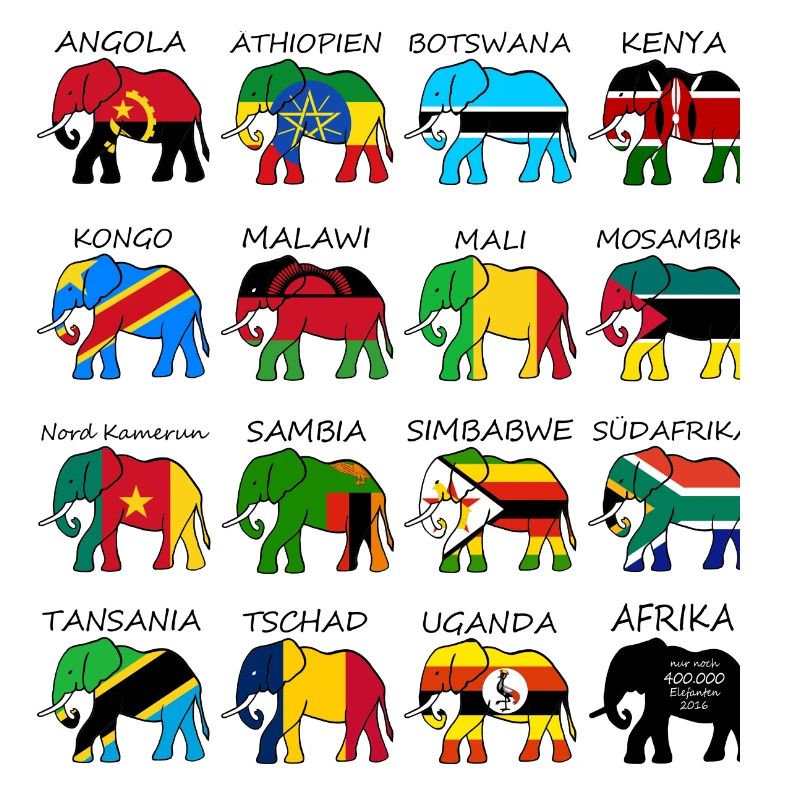 ELEFANTS AFRIQUE AVEC DRAPEAUX