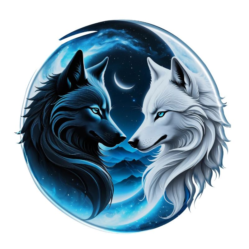 Two majestic wolf heads