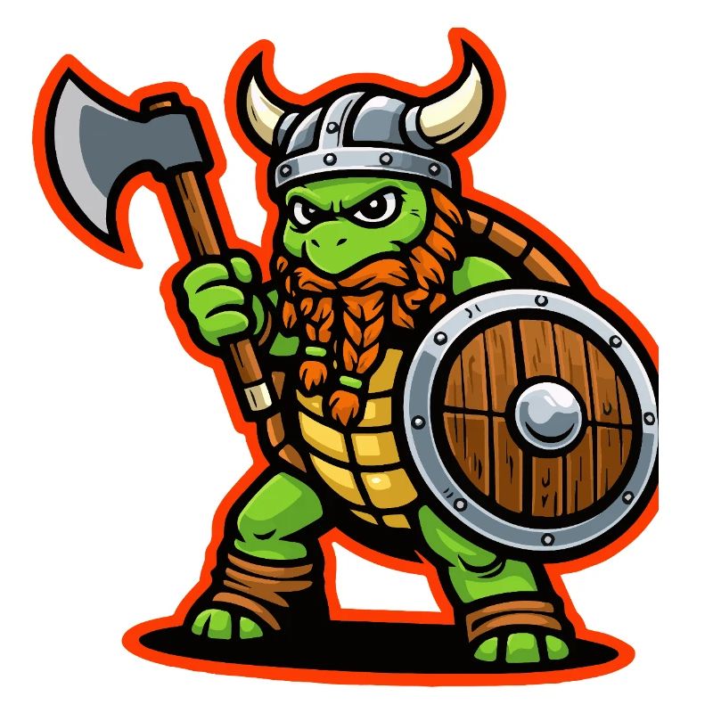 Wikinger-Schildkröte-Krieger-Axt-Schild-Maskottchen
