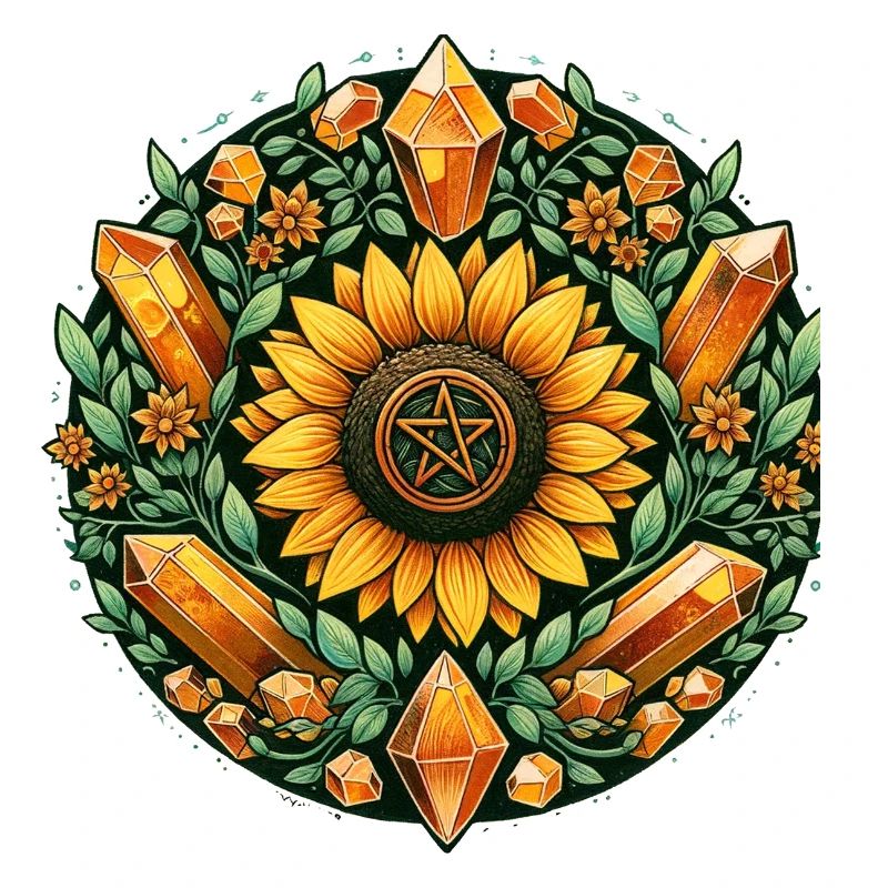 Sunflower Crystal Circle Pentagram