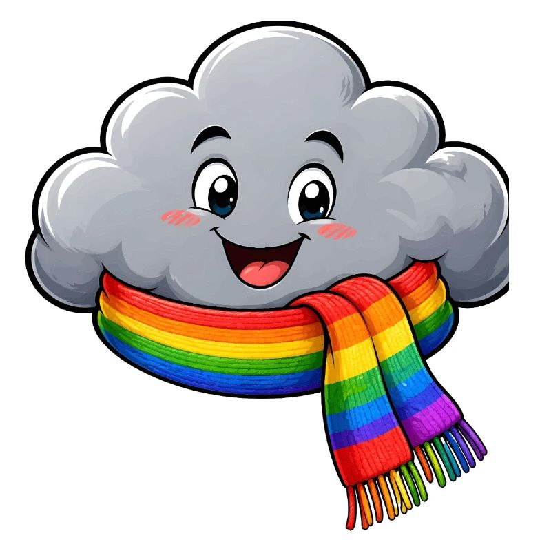 Cloud with Rainbow Scarf Funny Motif