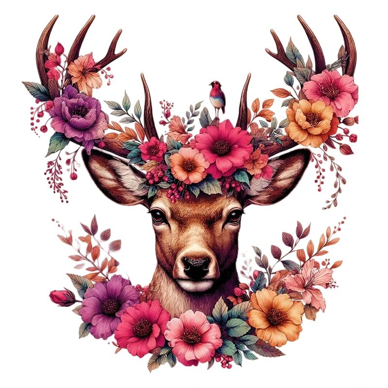 Hirsch mit Blumen